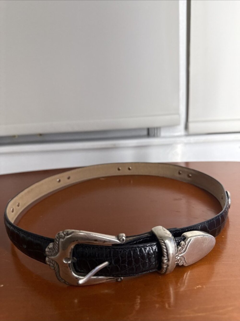 Unknown very nice Black Leather?  Belt silver buckle and golf motif 31